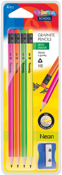 Colorino School, ołówki trójkątne z gumką z temperówką, neon