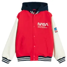 Cool Club, Kurtka bejsbolówka chłopięca z kapturem, oversize, czerwona, NASA