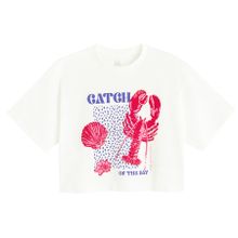 Cool Club, T-shirt dziewczęcy, crop top, biały