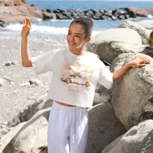 Cool Club, T-shirt dziewczęcy, crop top, biały