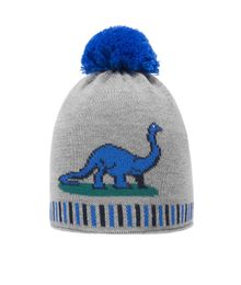 Czapka chłopięca z pomponem, szara, dinozaur, Döll