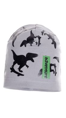 Czapka wiosenna chłopięca, jasnoszara, dinozaury, Ambra