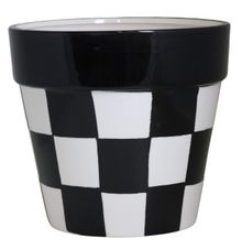 Doniczka ceramiczna, biało-czarna, duża, 23-23-21,5 cm