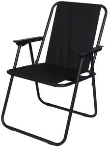 Enero, krzesło turystyczne z podłokietnikami, składane, czarne, 52-44-75 cm