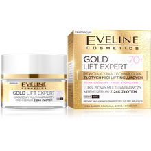 Eveline, Gold Lift Expert 70+, luksusowy multi-naprawczy krem-serum z 24k złotem dzień/noc, 50 ml