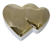 Ewax, puzderko ceramiczne serca, biało-złote, 14-10.5-5 cm