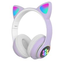 Extralink, Kids, Cat-Ear, słuchawki nauszne bezprzewodowe, bluetooth 5.0, oświetlenie RGB, fioletowe