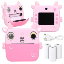 Extralink, zestaw: Jelonek, drukarka termiczna z aparatem, różowa + papier termiczny, 3 szt.