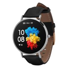 Garett, Verona, smartwatch, srebrno-czarny, skórzany