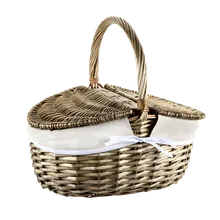 Kesper, wiklinowy koszyk piknikowy z pokrywką i materiałową wyściółką, 40-28 cm