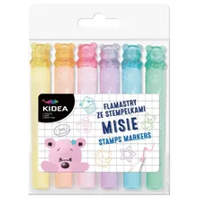 Kidea, flamastry dwustronne ze stempelkami, misie, 6 szt.
