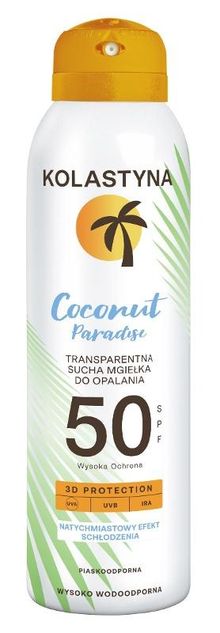 Kolastyna, Coconut Paradise, transparentna sucha mgiełka do opalania, SPF50, 150 ml
