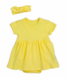 Komplet dziewczęcy, Body sukienka z krótkim rękawem, Opaska, żółte, Nicol