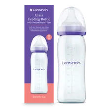 Lansinoh, NaturalWave, szklana butelka do karmienia ze smoczkiem, 240 ml