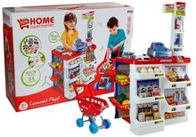 Lean Toys, market, lada z kasą fiskalną, wózkiem i artykułami spożywczymi