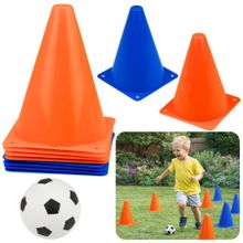 Lean Toys, zestaw pachołków treningowych z piłką, niebiesko-pomarańczowe, 8 szt.