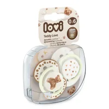 Lovi, Teddy Love, smoczek silikonowy, dynamiczny, 0-6 m, 2 szt.