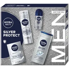 Nivea, Men Silver Protect Collection, zestaw: pianka do golenia, 200 ml + balsam po goleniu, 100 ml + antyperspirant, roll-on, 50 ml + żel pod prysznic 3w1, 250 ml