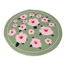Okrągły dywan, antypoślizgowy, 80-80 cm, kwiaty, zielony