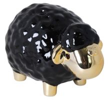 Owieczka ceramiczna, czarno-złota średnia, 16.5-10.5-11 cm