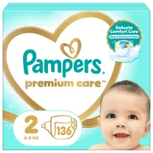 Pampers, Premium Care, pieluszki, rozmiar 2, 4-8 kg, 136 szt.