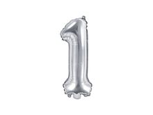 PartyDeco, balon foliowy, w kształcie cyfry 1, srebrny, 35 cm