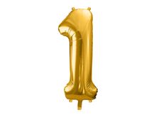 PartyDeco, balon foliowy, w kształcie cyfry 1, złoty, 86 cm