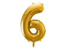 PartyDeco, balon foliowy, w kształcie cyfry 6, złoty, 86 cm