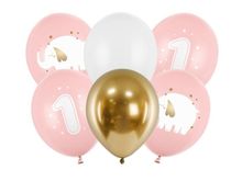 PartyDeco, balony 30 cm, Roczek, Baby pink, 6 szt.