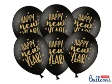 PartyDeco, balony lateksowe, Happy New Year, czarne, 30 cm, 50 szt.