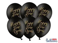 PartyDeco, balony lateksowe, Happy New Year, czarne, 30 cm, 50 szt.