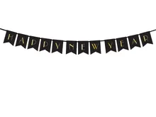 PartyDeco, baner Happy New Year, czarny, 15-170 cm