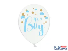 PartyDeco, Gender Reveal Party, balony lateksowe, It's a Boy, białe, 30 cm, 50 szt.