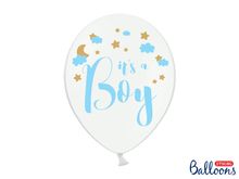 PartyDeco, Gender Reveal Party, balony lateksowe, It's a Boy, białe, 30 cm, 6 szt.