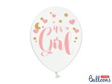 PartyDeco, Gender Reveal Party, balony lateksowe, It's a Girl, białe, 30 cm, 50 szt.