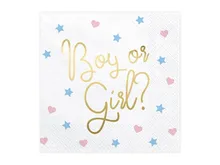 PartyDeco, Gender Reveal Party, serwetki papierowe na baby shower, Boy or Girl?, 33-33 cm, 20 szt.