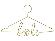 PartyDeco, metalowy wieszak na suknię ślubną dla panny młodej Bride, złoty, 45-27 cm