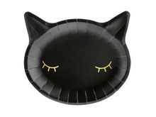 PartyDeco, Różowe Halloween, talerzyki papierowe, kotek, czarne, 21,5-10,5 cm 6 szt.