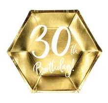 PartyDeco, talerzyki papierowe, 30th Birthday, złote, 20 cm, 6 szt.