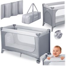 Ricokids, łóżeczko turystyczne, z materacem i torbą, ciemnoszare
