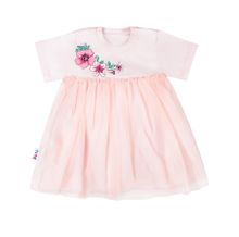 Sukienka z krótkim rękawem dziewczęca, różowa, kwiaty, Eevi