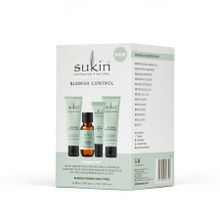 Sukin, Blemish Control, zestaw, żel do mycia twarzy, 50 ml, tonik minimalizujący pory, 50 ml, żel na niedoskonałości, 15 ml, krem do twarzy bez olejków, 50 ml