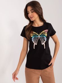 T-shirt damski, czarny, Basic Feel Good