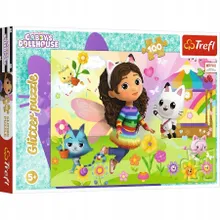 Trefl, Glitter, Koci Domek Gabi, puzzle brokatowe, 100 elementów