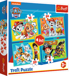 Trefl, Wesoła ekipa Psiego Patrolu, 4w1, puzzle, 12, 15, 20, 24 elementy