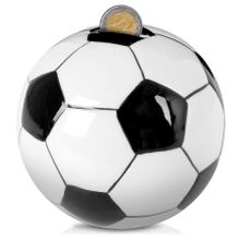 Vilde, skarbonka otwierana, ceramiczna piłka nożna, biało-czarna, 11.5 cm