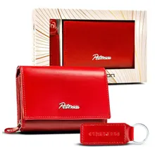 Zestaw prezentowy: Portfel, Brelok, czerwony, skórzany, Peterson
