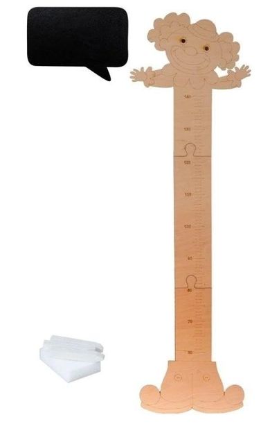 3toysm, drewniana miarka wzrostu, klaun, brązowa