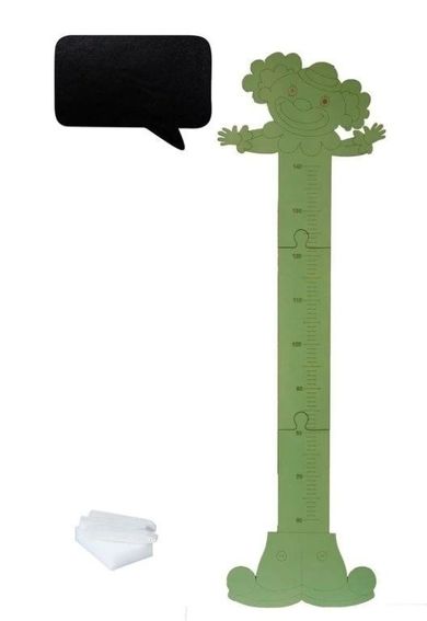 3toysm, drewniana miarka wzrostu, klaun, zielona