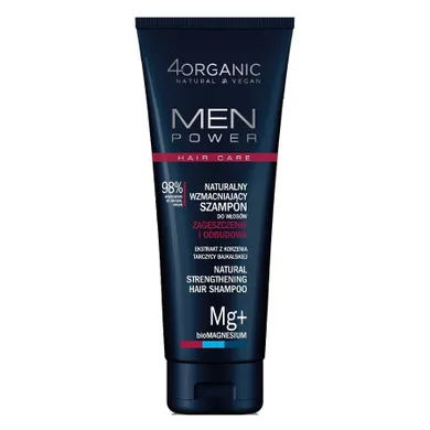 4organic, Men Power, naturalny wzmacniający szampon do włosów, Zagęszczenie i Odbudowa, 250 ml